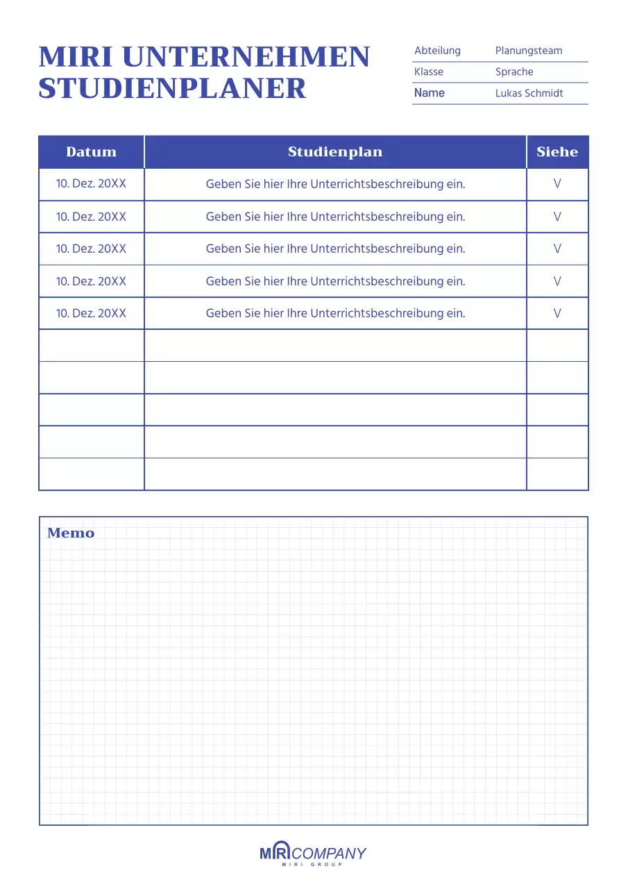 Ein sauberer blauer Studienplaner