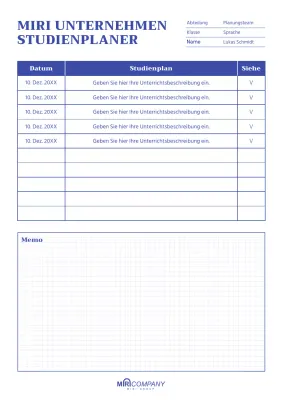 Ein sauberer blauer Studienplaner
