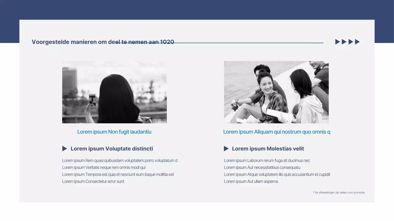 Een eenvoudig rapport met een voorstel voor maatschappelijke betrokkenheid in marineblauw en wit