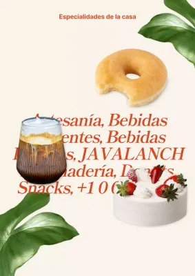 Menú de cafetería en beige y rojo