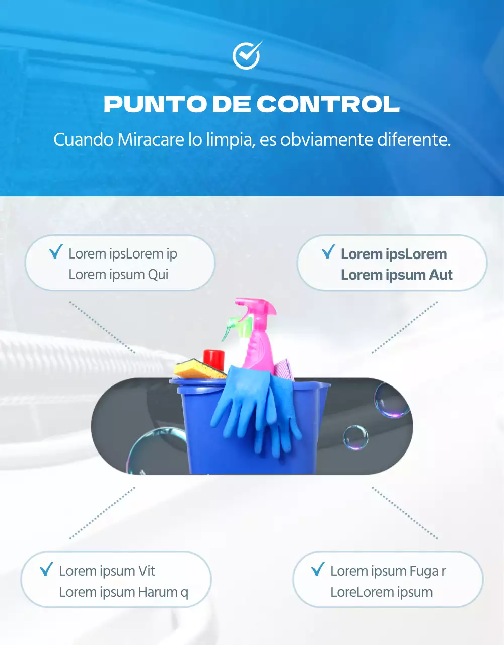 Página de detalles de lavado a mano con fondo azul