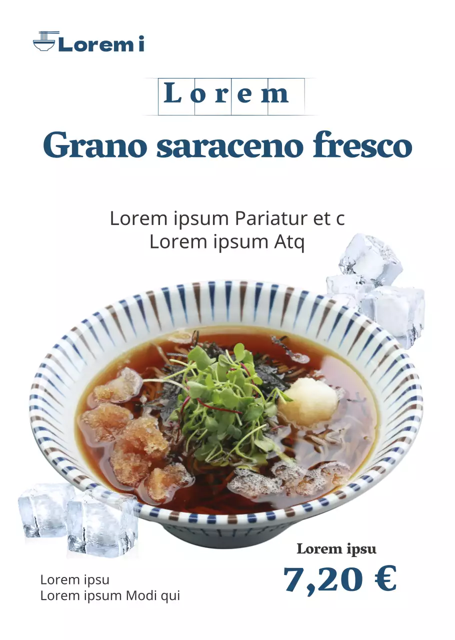 Poster trasparente del ristorante soba freddo semplice e azzurro
