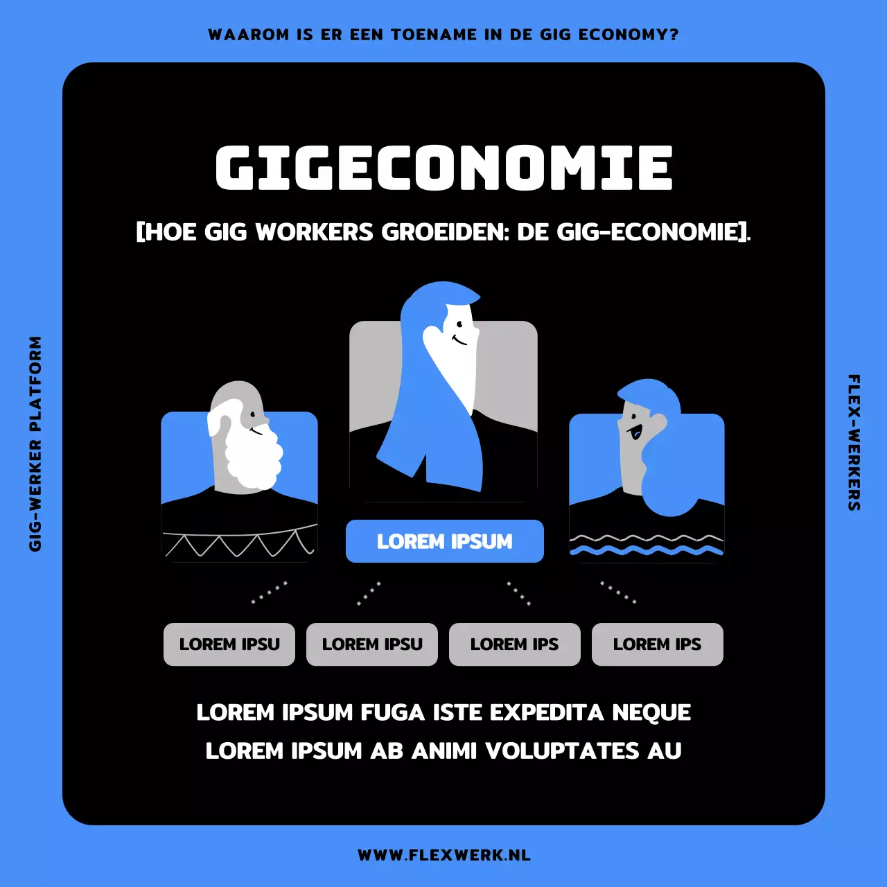 Blauwe en zwarte mensen illustratie Introductie van gigworkers