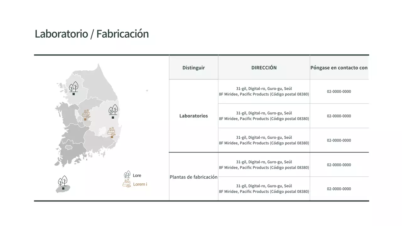 Mapa simple de ubicación en formato tabular y verde