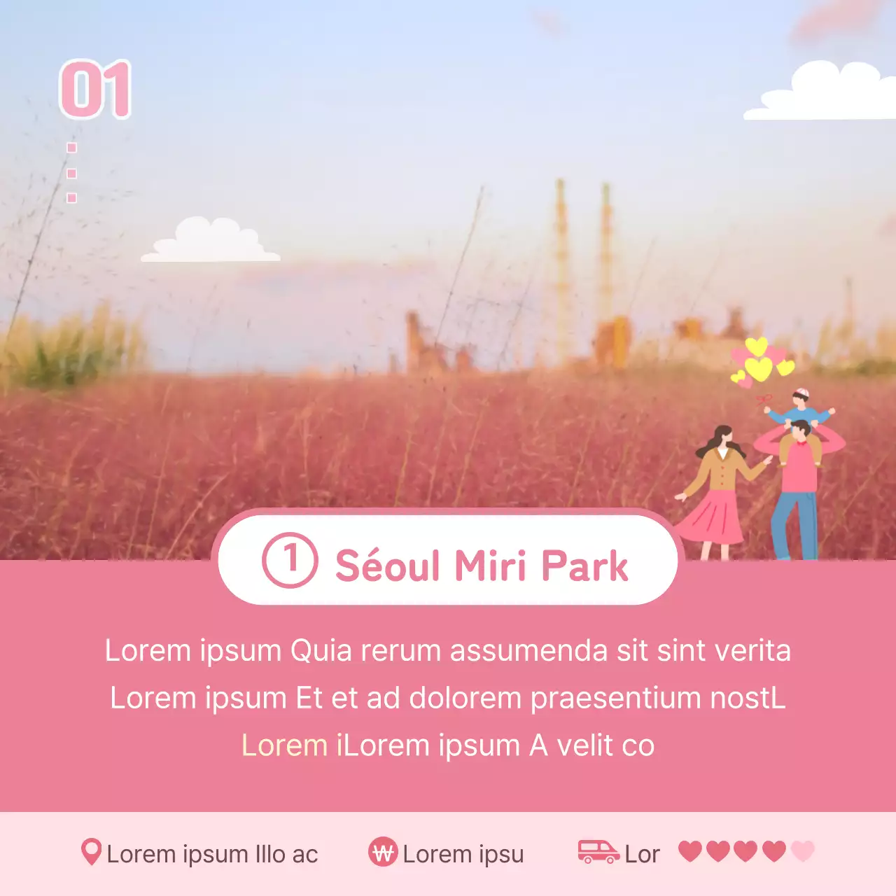 Carte d'attraction de la maman roseCarte d'information en rose