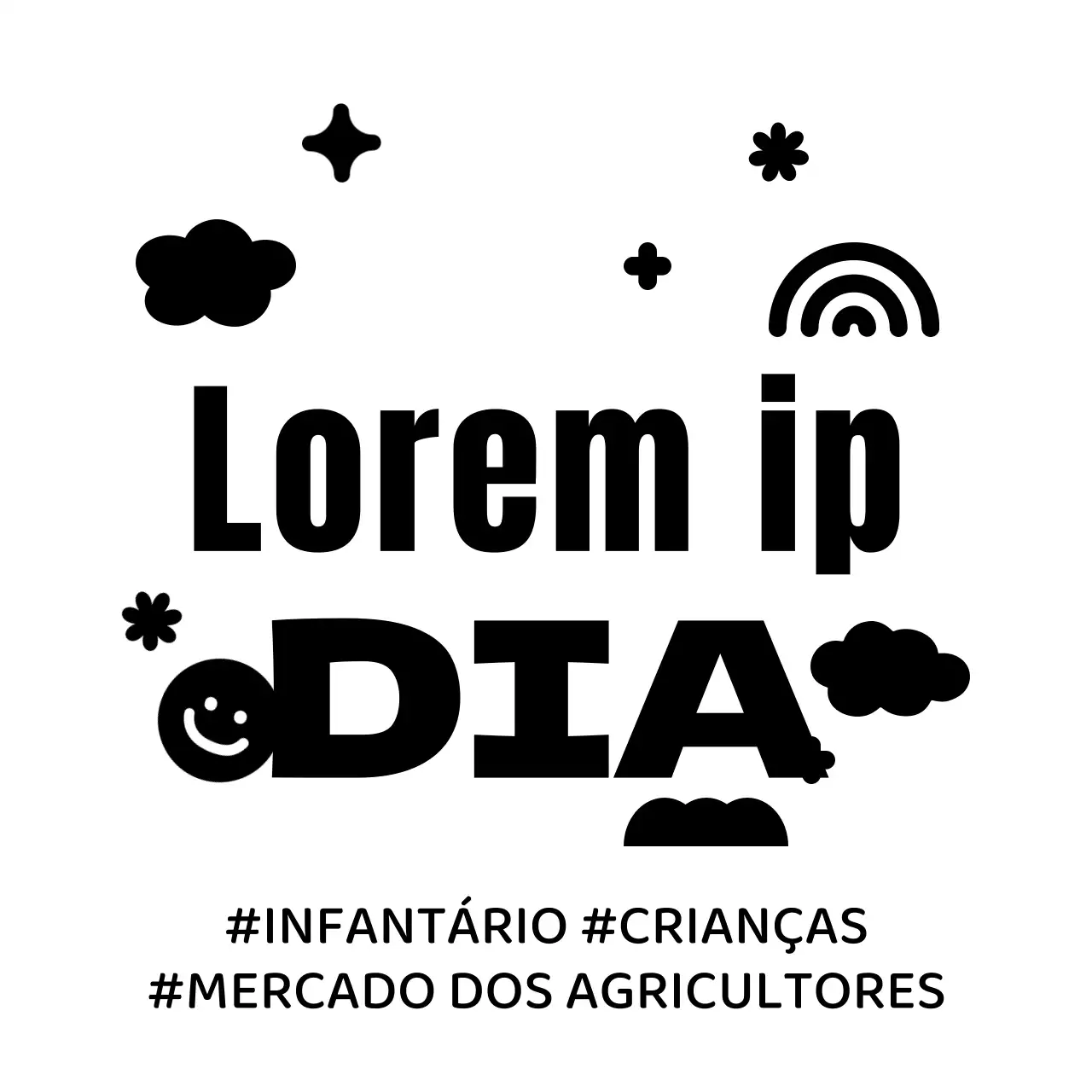 Moldura de saco de plástico limpa e gira e estilo de combinação de texto para promover e informar as crianças antes do mercado