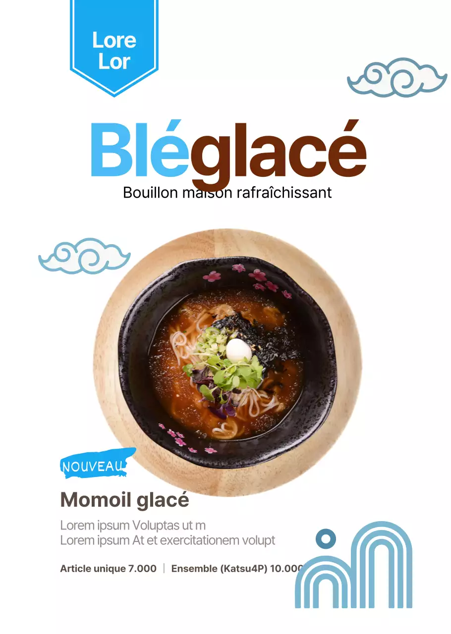 Affiche simple pour un restaurant japonais, bleu clair, blé froid et transparent