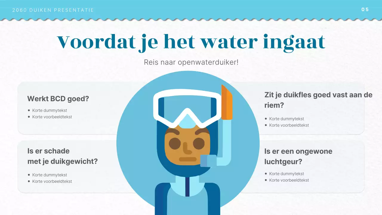 Introductie duikopleiding met lichtblauwe oceaan illustratieconcept