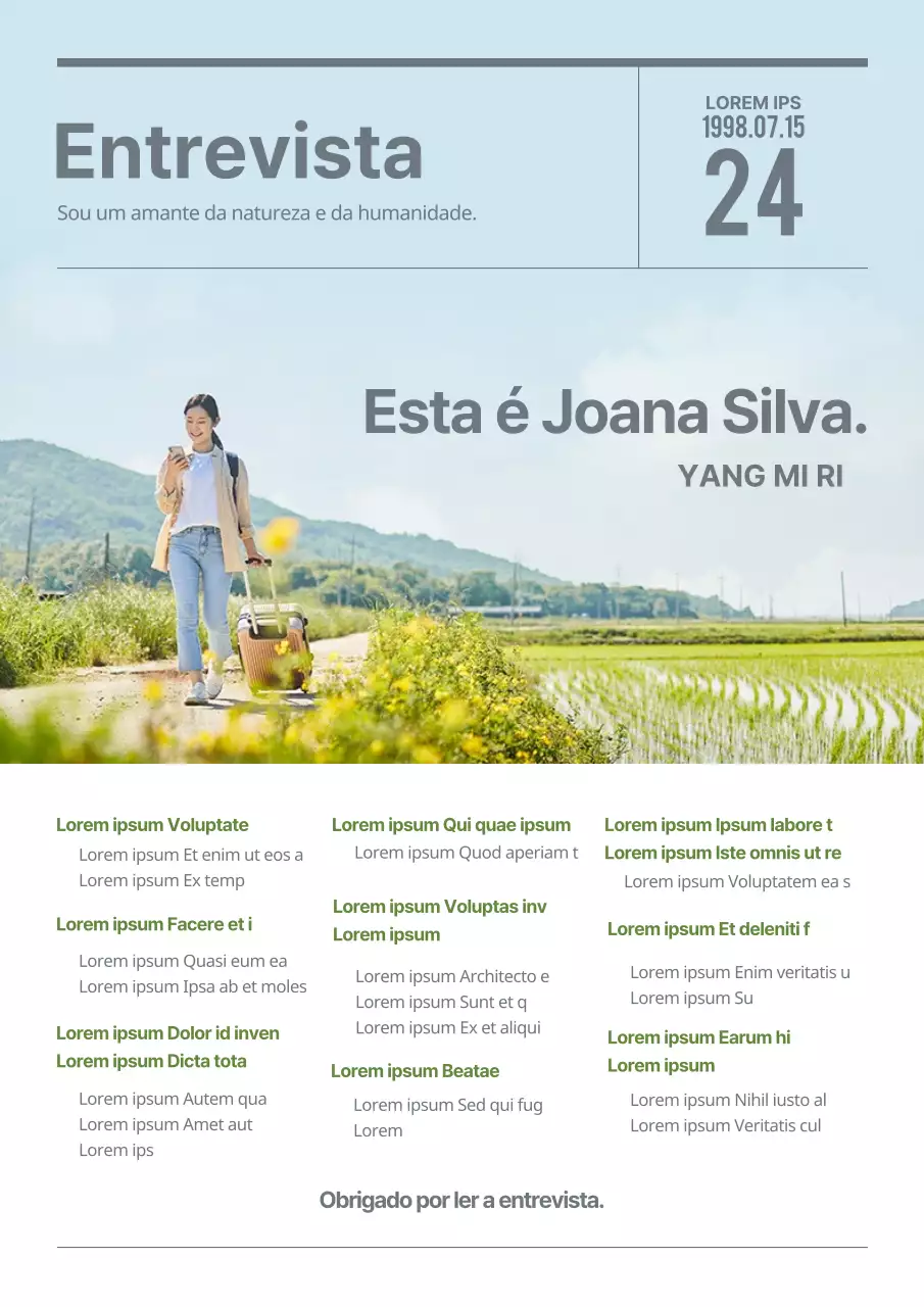 Currículo simples em estilo de entrevista com uma capa de revista de fotografia da natureza
