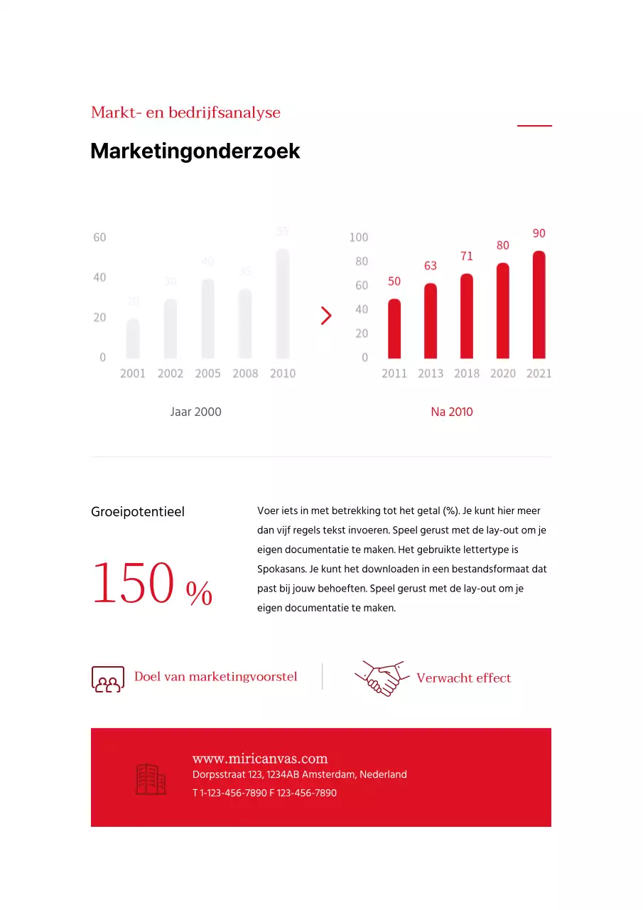 Een eenvoudig, rood, typografisch marketingvoorstel