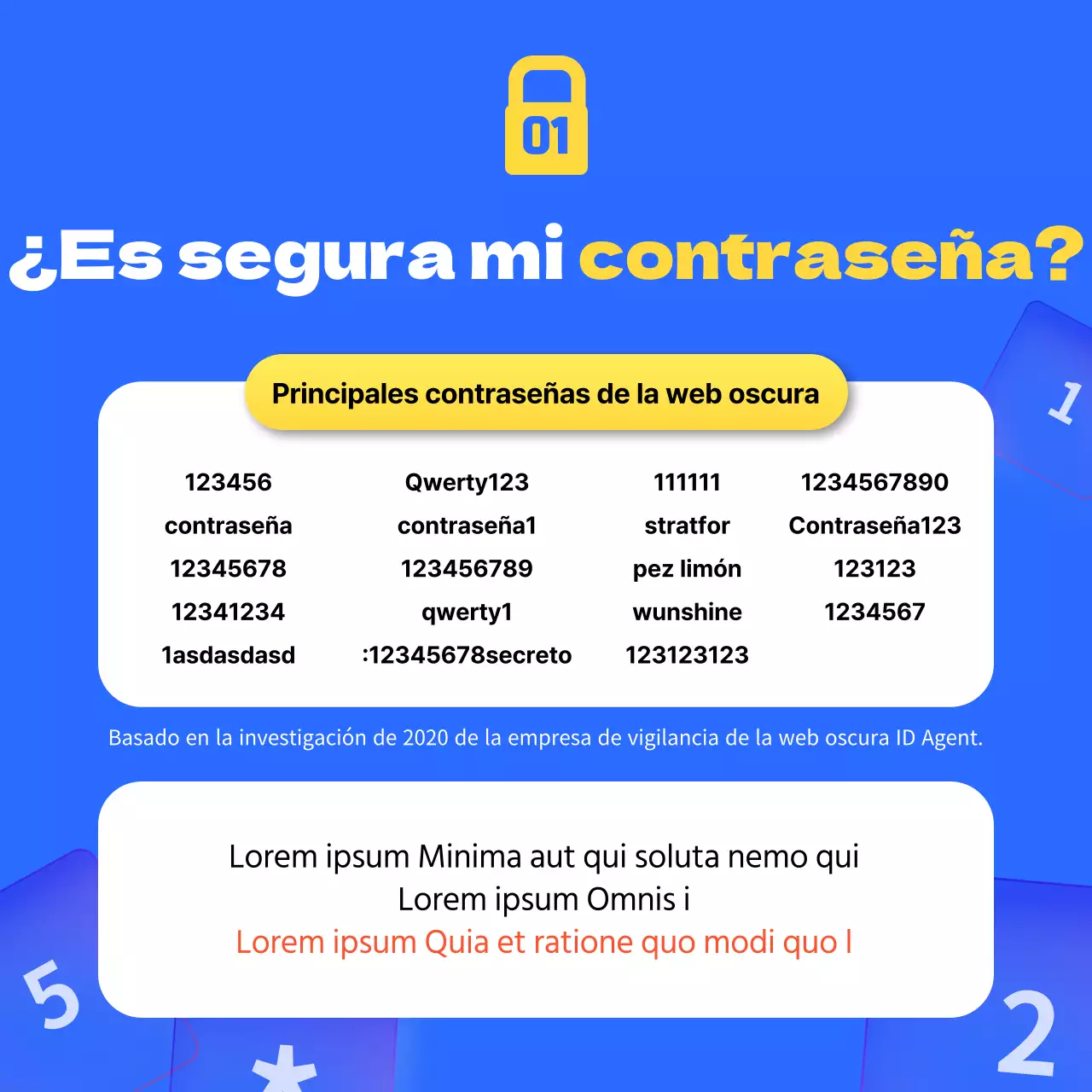 Información sobre la combinación de contraseñas en azul y amarillo