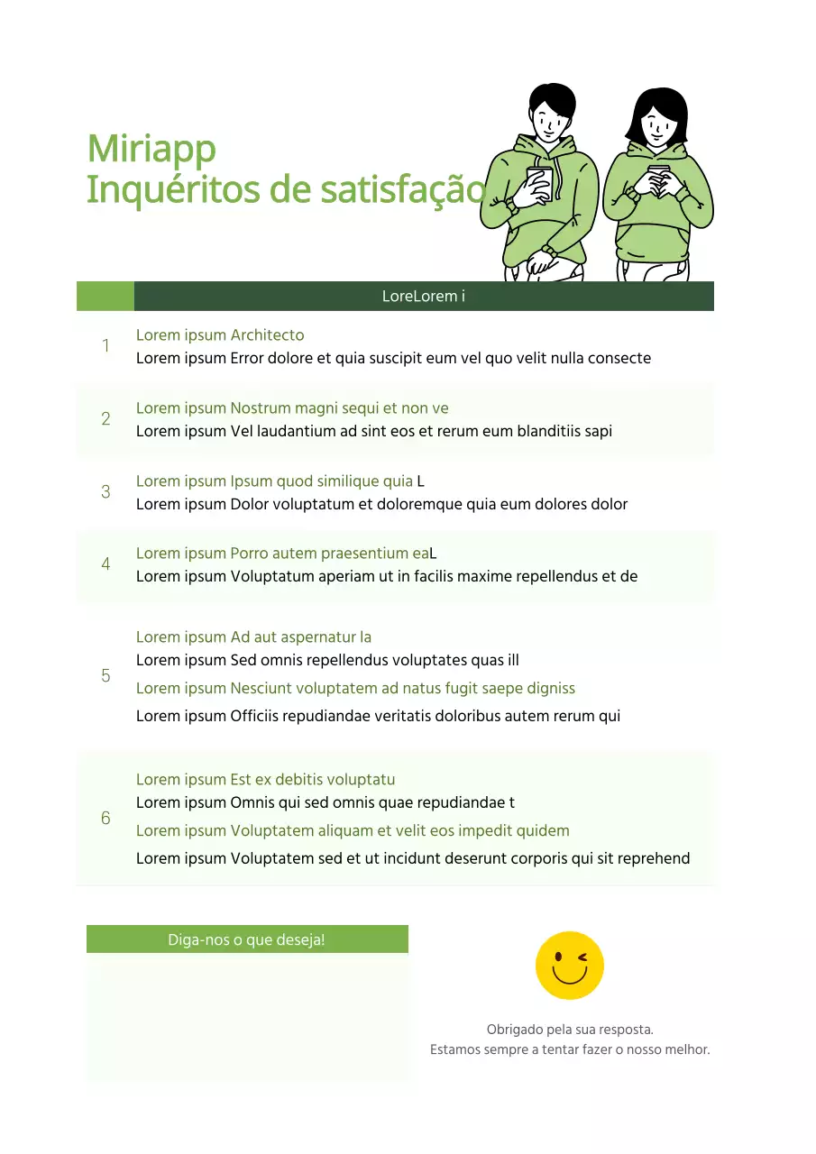 Destacar ilustrações a verde Inquérito de satisfação da aplicação