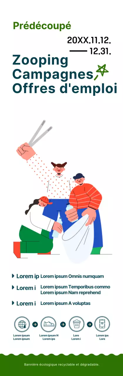 Une campagne simple et mignonne dans le style illustration en bleu marine et vert.