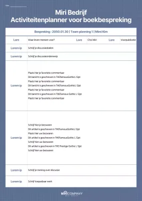 Activiteitenplan voor boekbespreking in rustgevende blauwtinten en rasters
