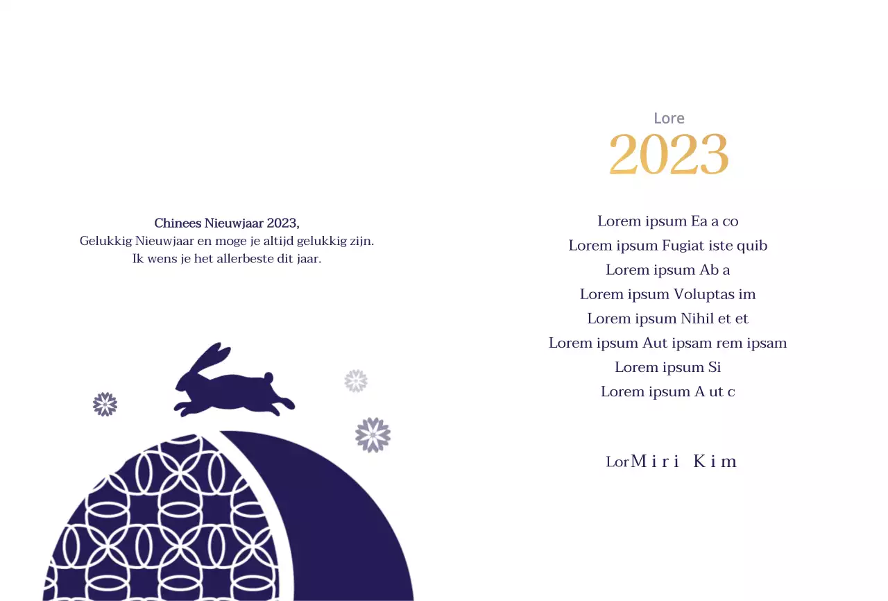 Nieuwjaarskaart in marineblauw met goudkleurig bullion