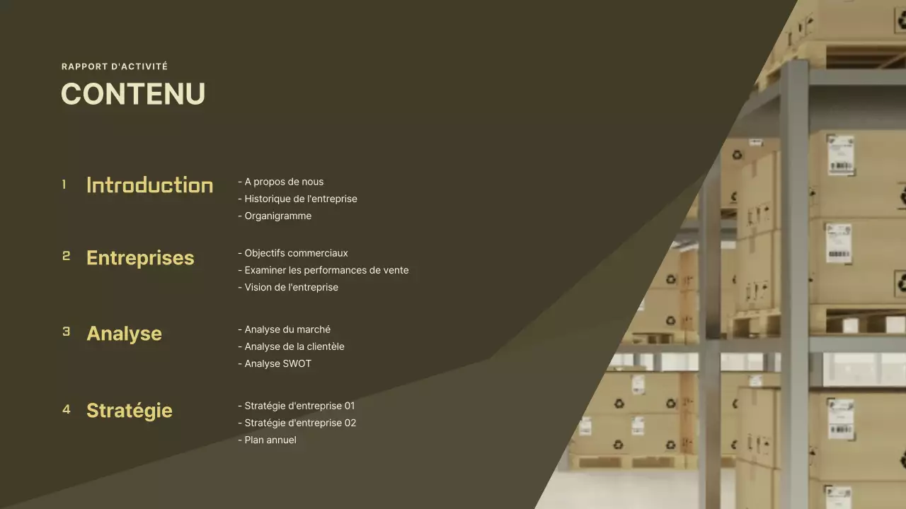 Un plan d'affaires d'entreprise de logistique propre et jaune