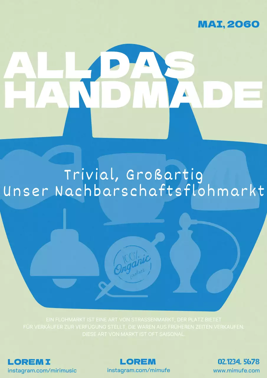 Werben Sie für Ihren blauen und grünen Einkaufswagen - handgemachter Flohmarkt