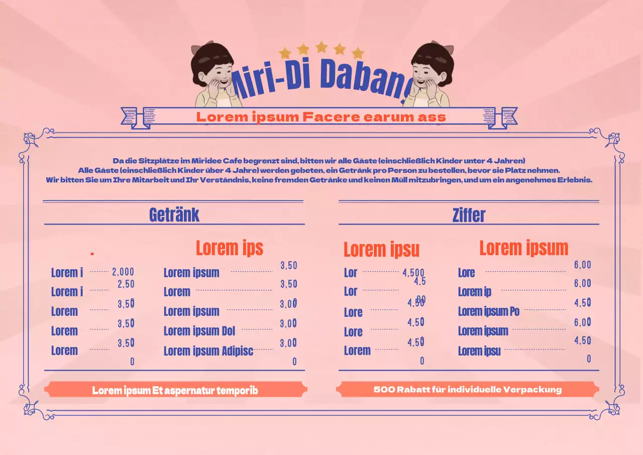 Retro illustrierte Café horizontale Poster mit rosa Vintage-Hintergrund