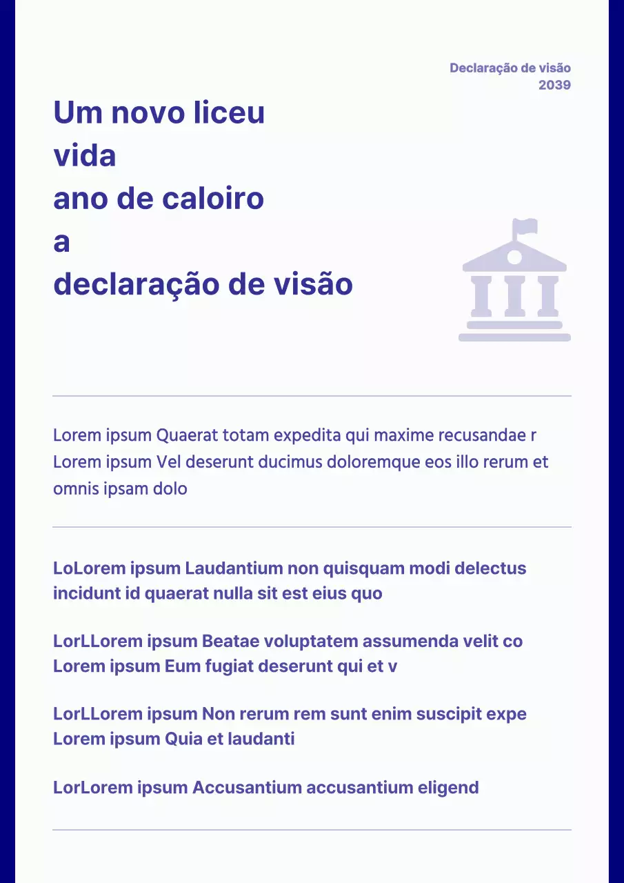 Uma declaração de visão concetual simples em azul marinho e branco