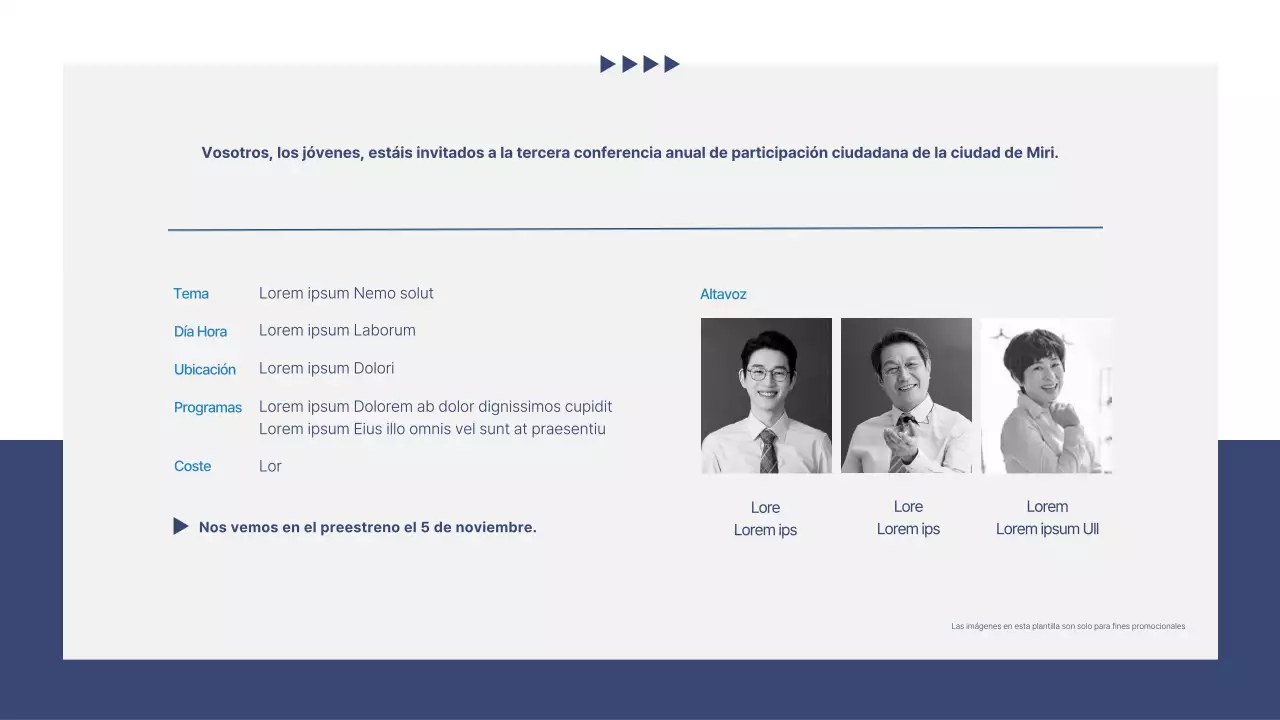 Un sencillo informe azul marino y blanco de propuesta de compromiso comunitario