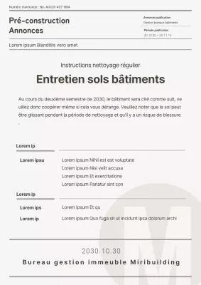 Formatage du document d'annonce propre et en tons gris