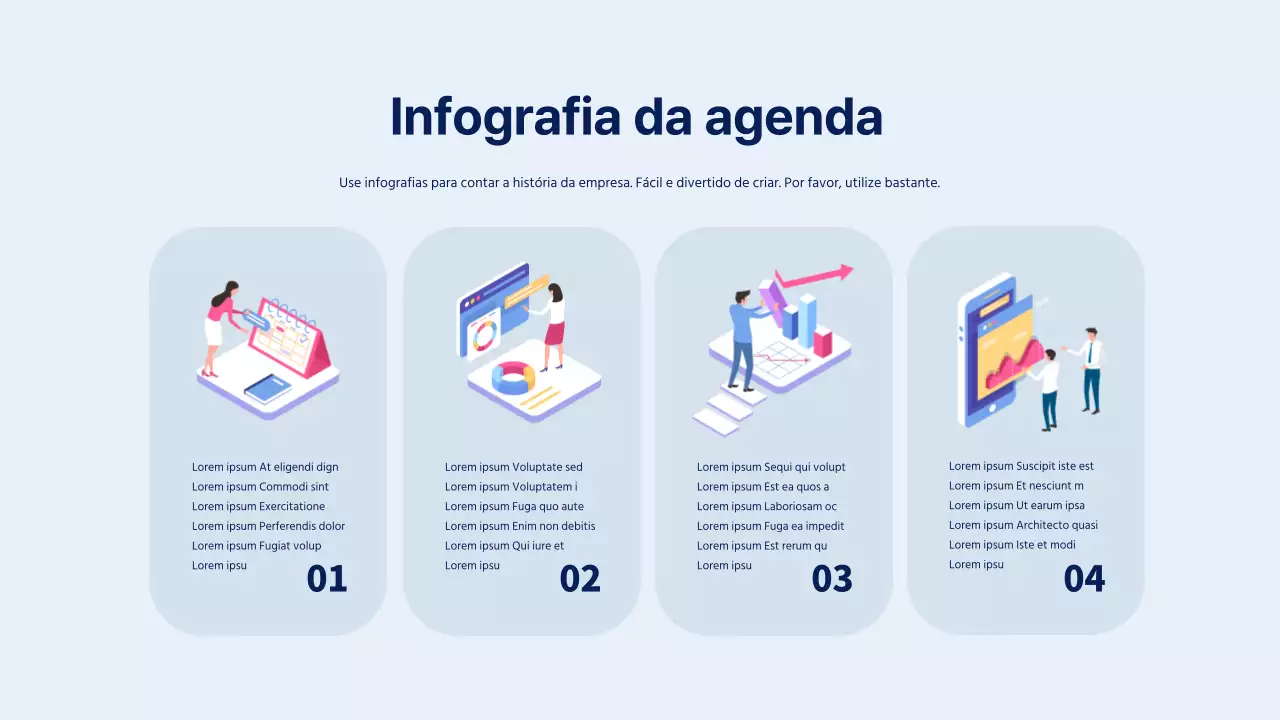 Infografia de agenda com um aspeto de ilustração gráfica empresarial em azul e azul claro