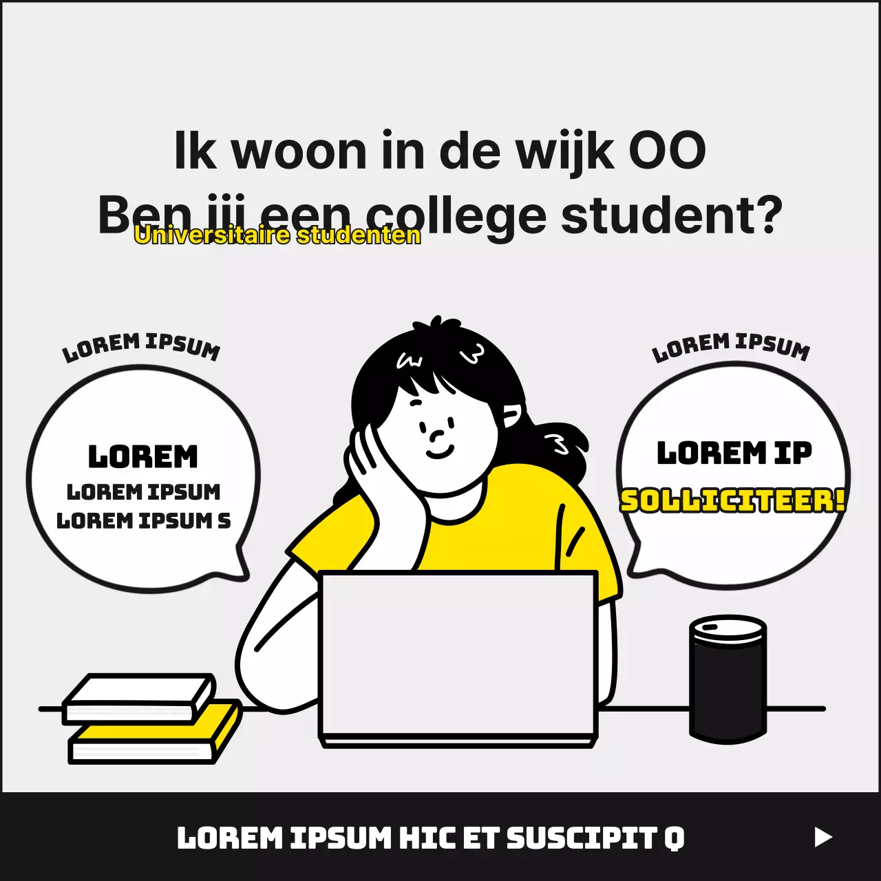 Gele en monotone, nette en schattige studenten op zoek naar parttime baantjes in overheidskantoren in de winter