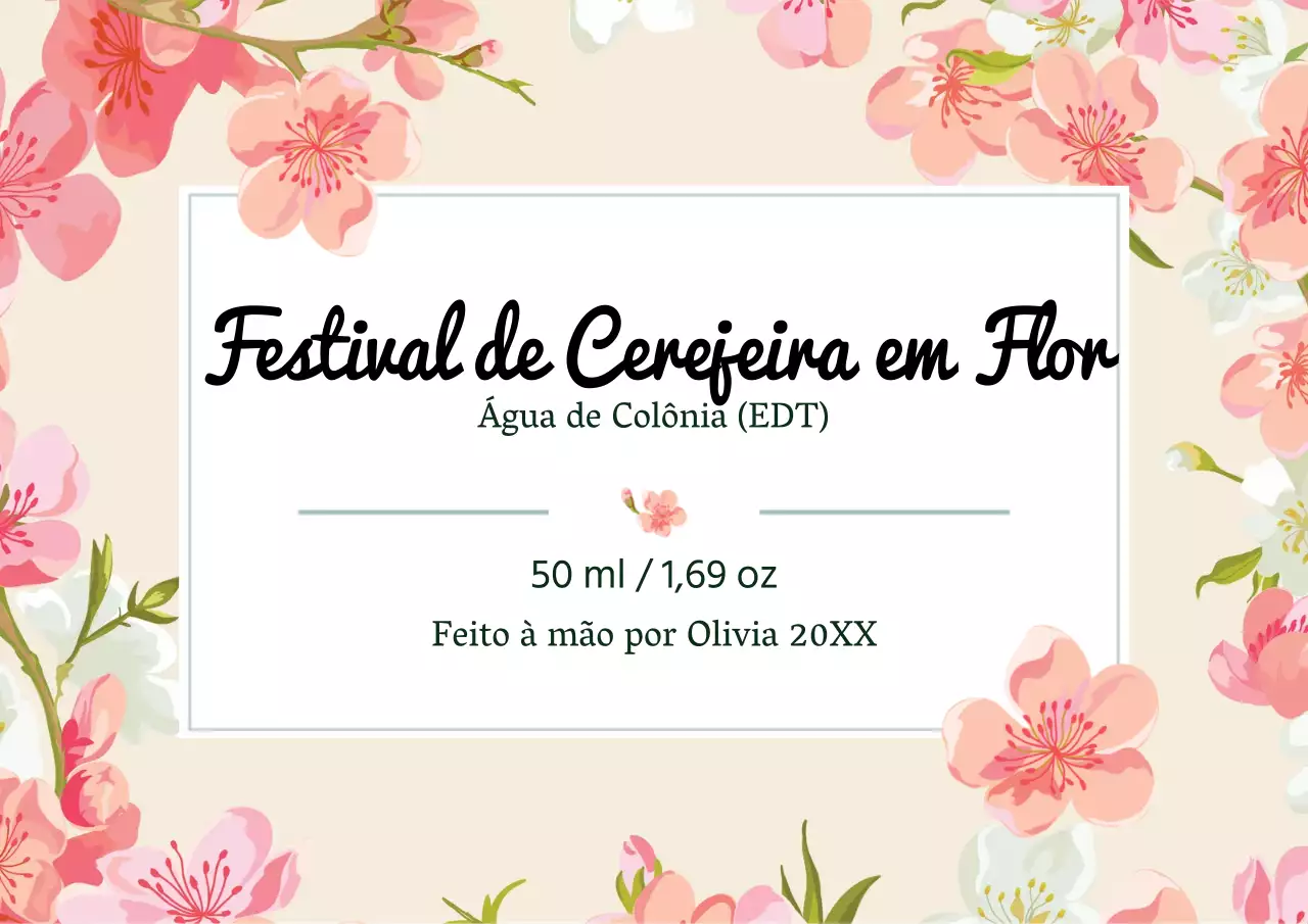 Rótulo de perfume vintage com ilustração cor-de-rosa