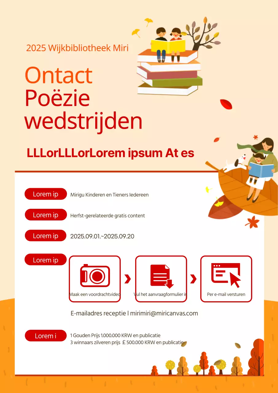 Kinderboekillustraties in rood en oranje Herfstgedichtenwedstrijd