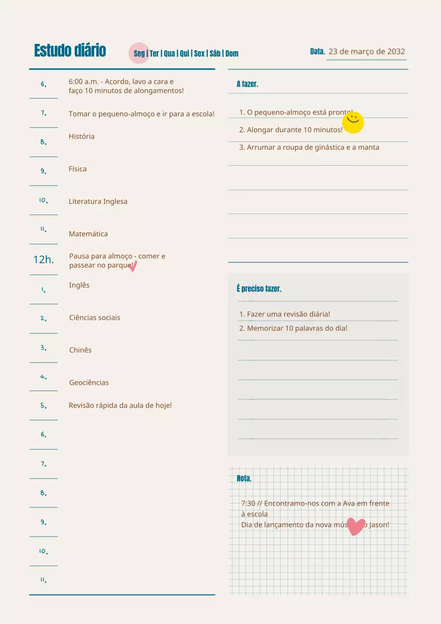 Formatação do documento do plano de estudo diário em azul-petróleo e castanho