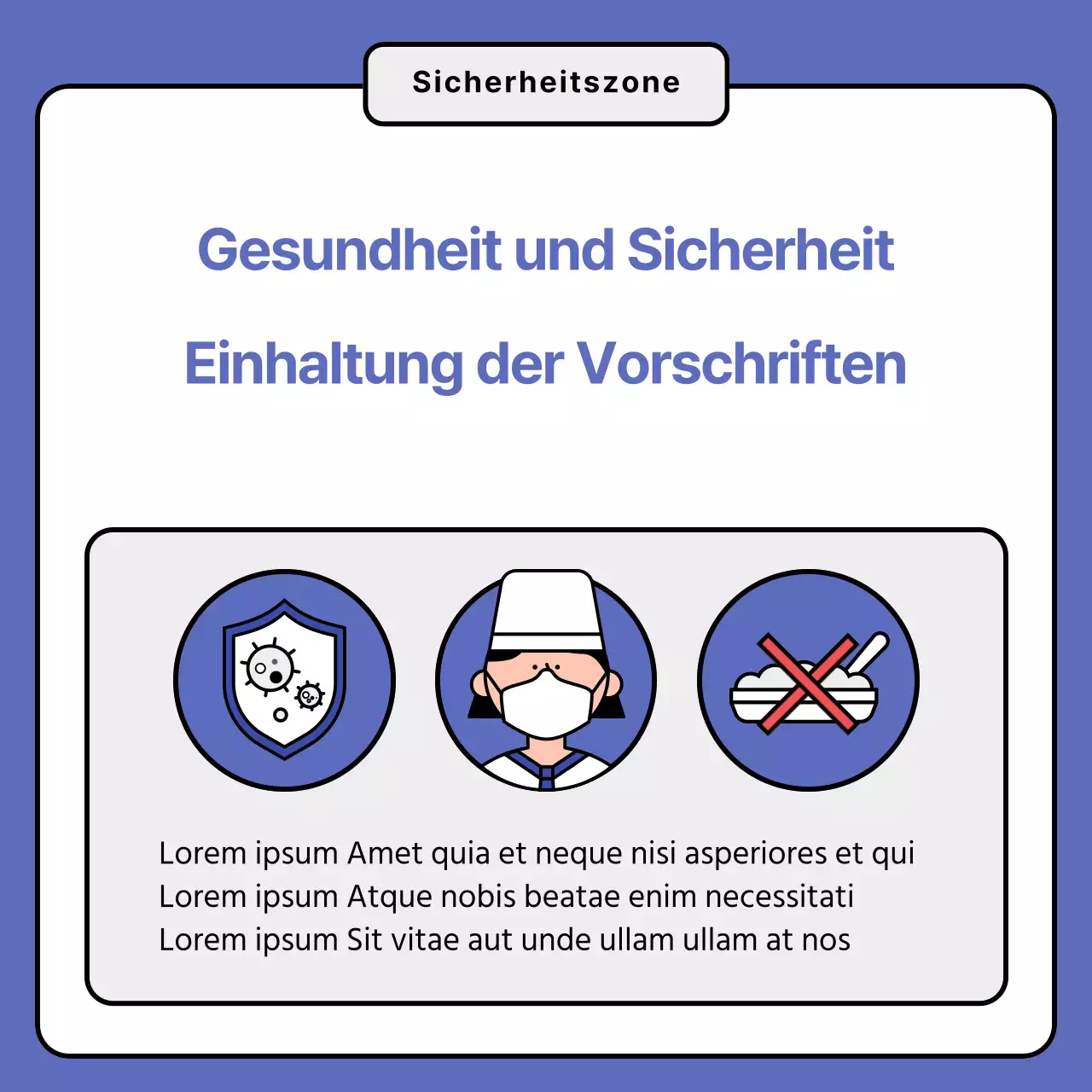 Schild zur Einhaltung von Gesundheits- und Sicherheitsvorschriften im Restaurant in Blau
