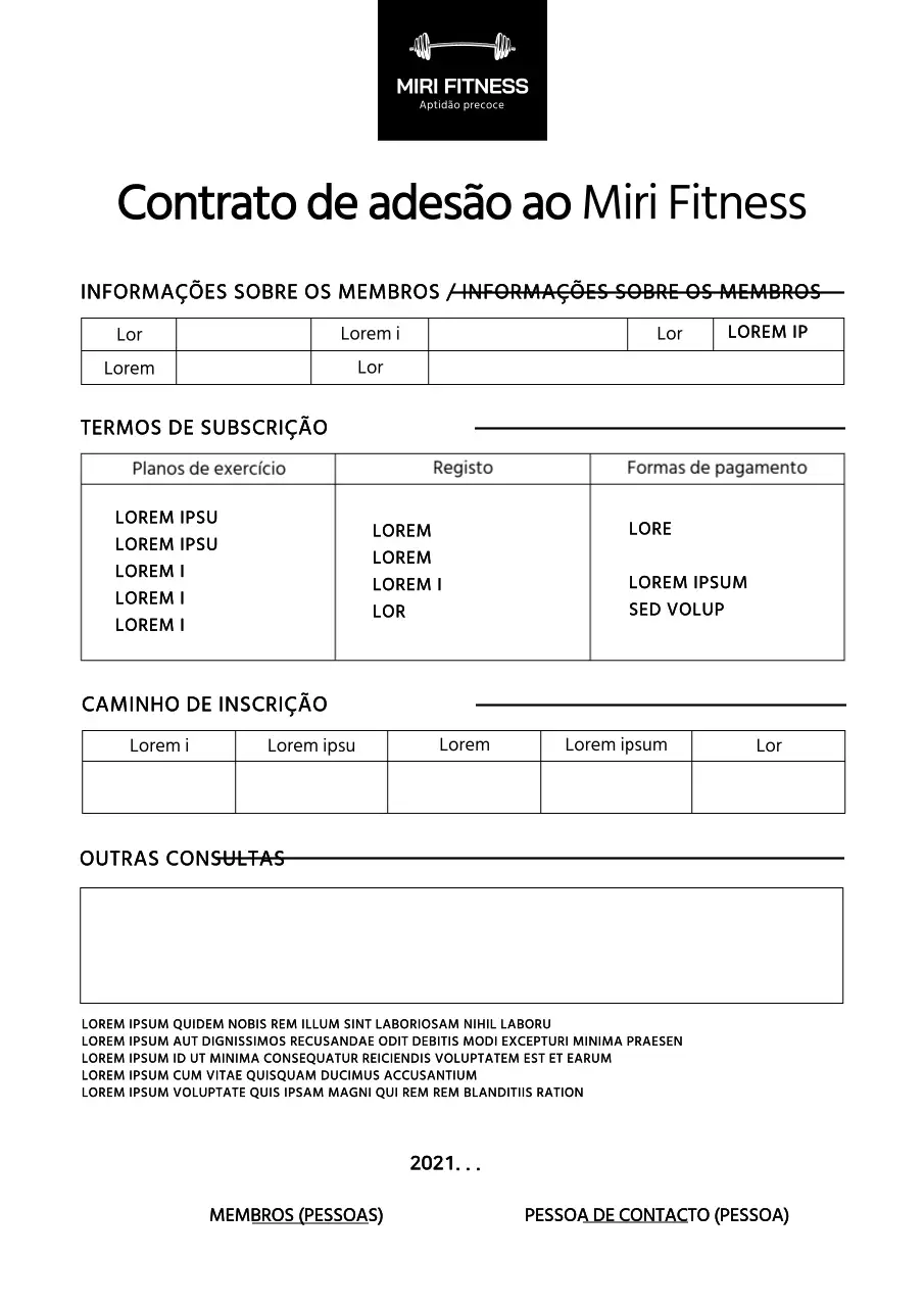 Um contrato de adesão ao fitness limpo