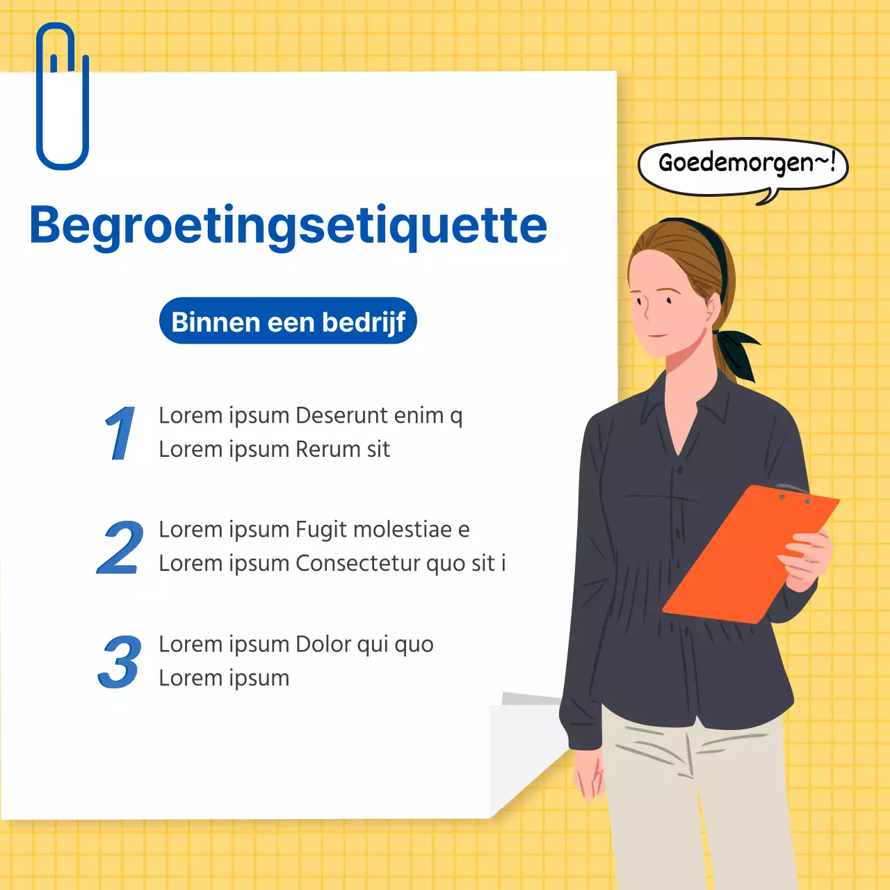Zakelijke etiquette in geel en schoon CardNews