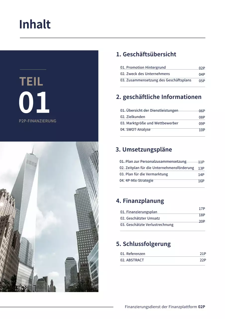 Marineblau Einfaches Unternehmen Unternehmensfinanzierung P2P-Businessplan