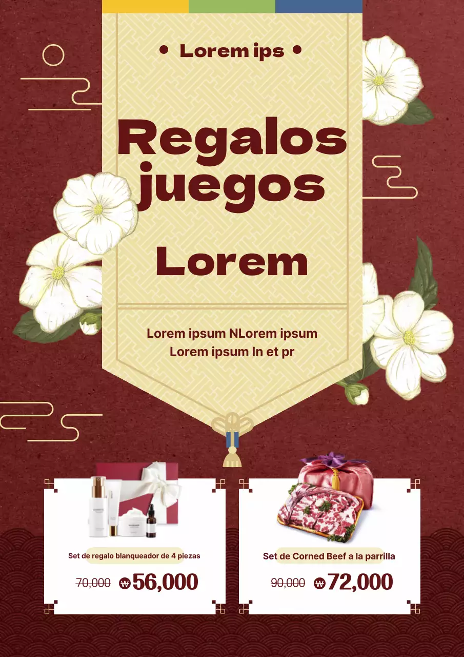 Beige Borgoña Tema del set de regalo navideño conceptual con ilustraciones de arte oriental y motivos tradicionales