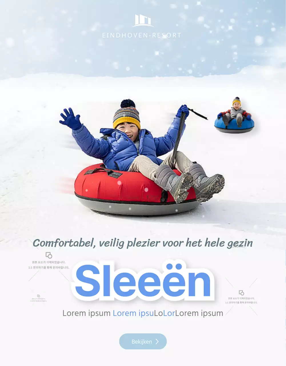 Witte en blauwe winterse sleeheuvel detailpagina