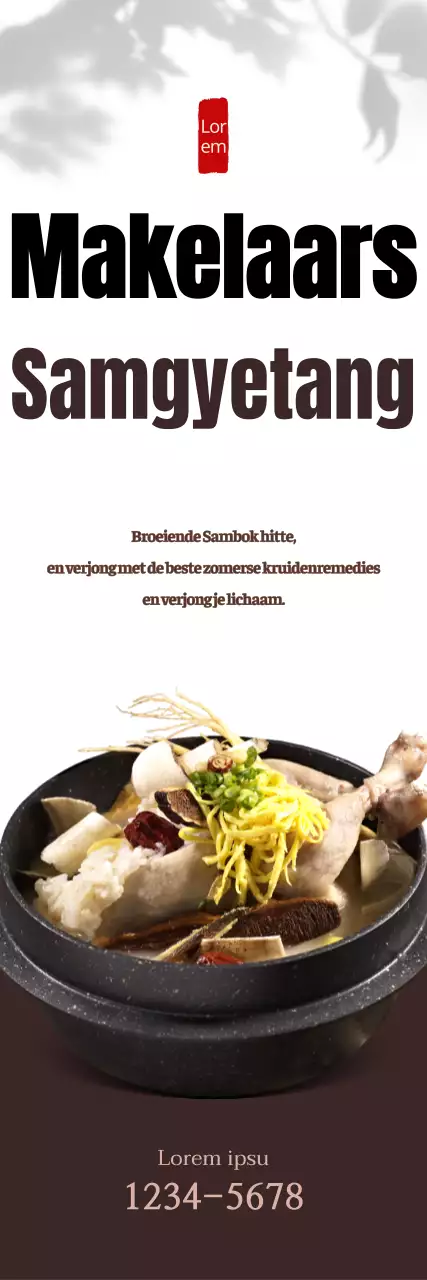 Promoot Samgyetang met een strakke look op een witte achtergrond