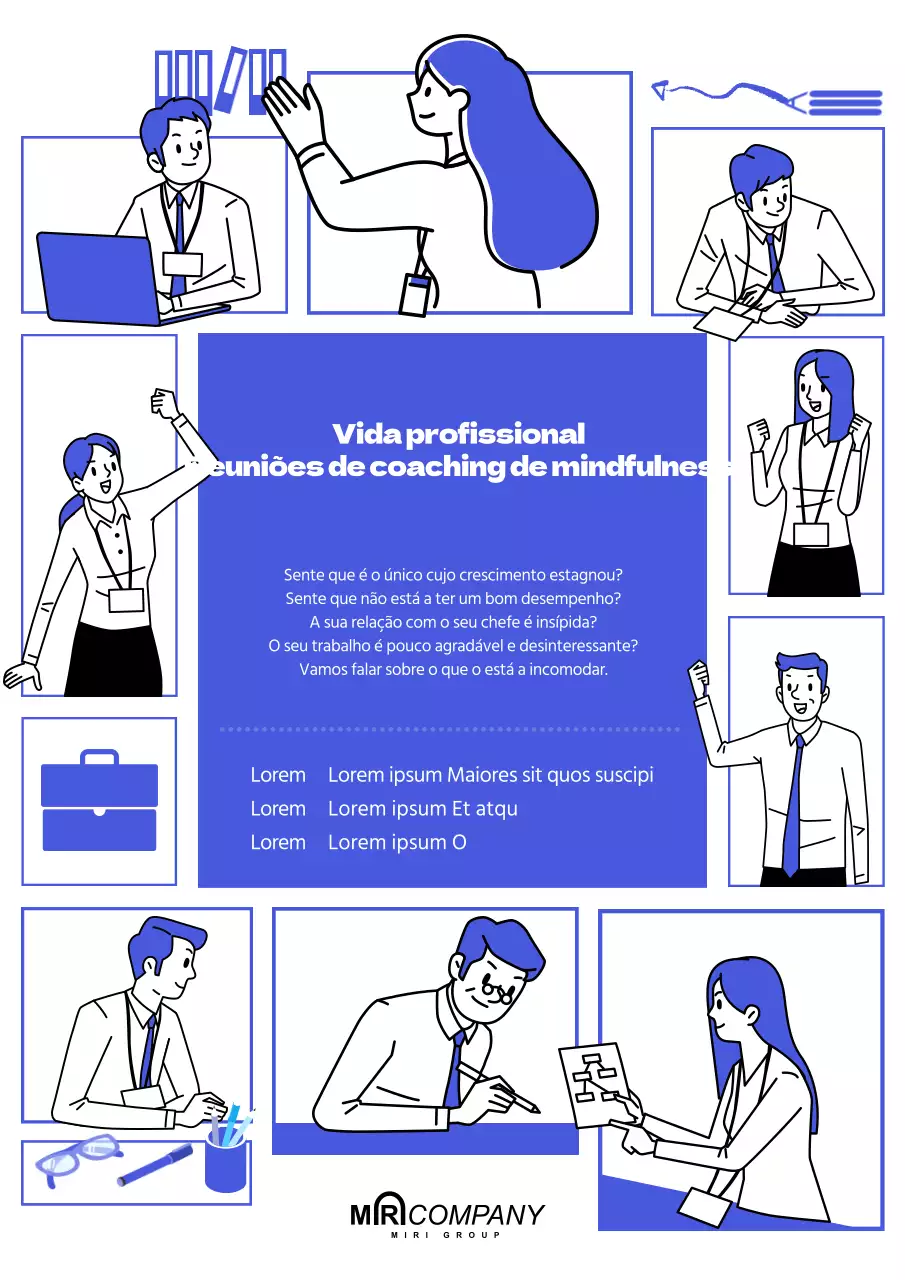 Convite de reunião no local de trabalho ilustrado e giro em azul
