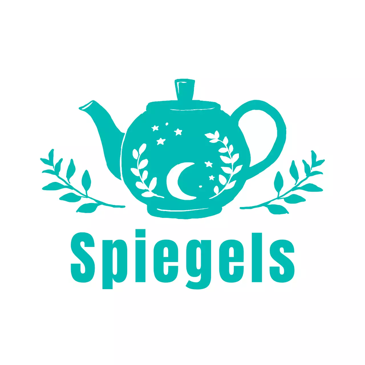 Muntkleurig handgetekend logo van een traditioneel theehuis