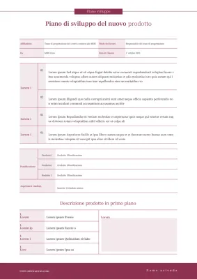Piano di sviluppo dei nuovi prodotti in rosso, in forma tabellare