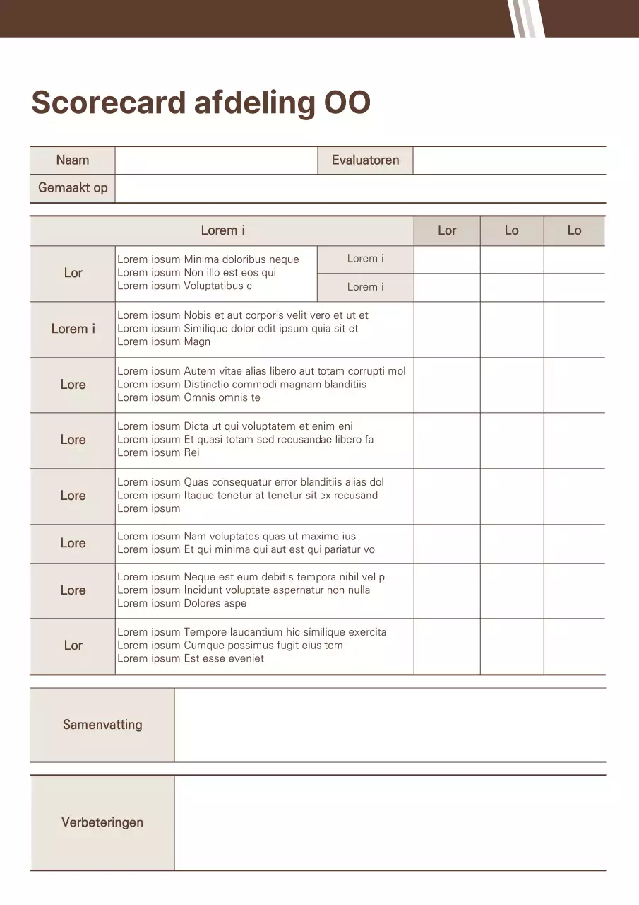Brown Business Scorecard Documentatie