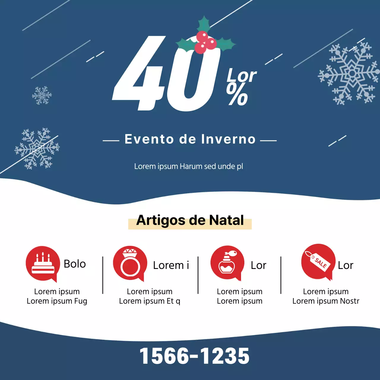 As letras ilustradas azuis realçam o anúncio do evento de saldos de Natal