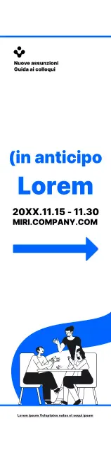 Stile illustrativo semplice in blu e nero con indicazioni per il luogo del colloquio di reclutamento