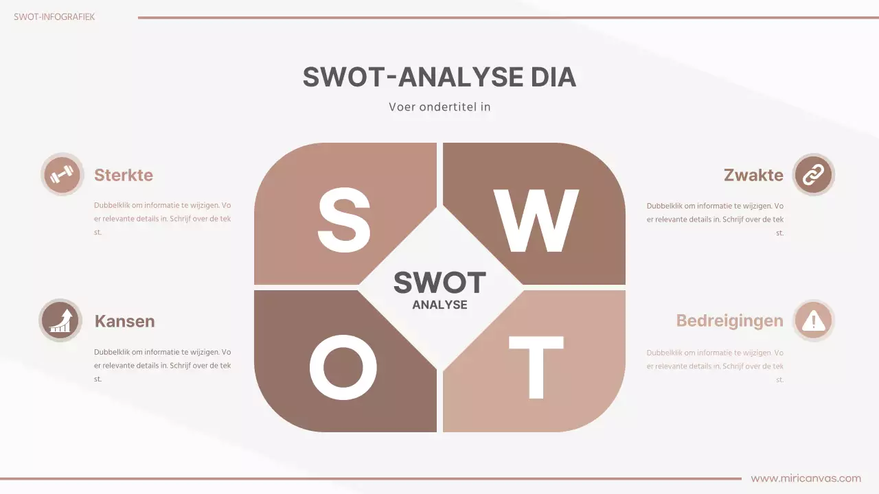 Eenvoudige, bruine infographic met SWOT-analyse