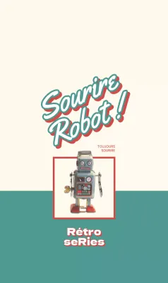 Typographie et robots mignons de style rétro turquoise