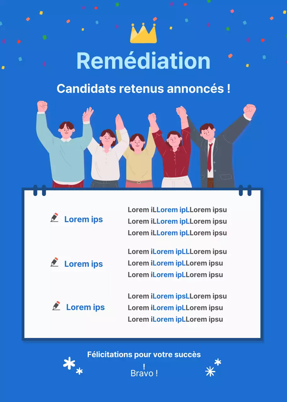 Illustration bleue Annonce des candidats retenus événement popup