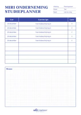 Een strakke blauwe studieplanner