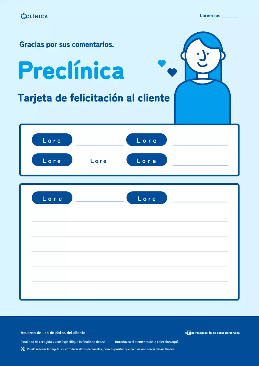 Una simpática tarjeta conceptual azul de reconocimiento al cliente