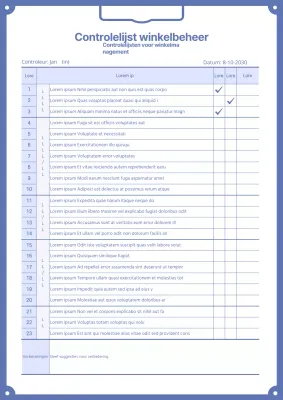 Checklist winkelbeheer in blauwe klembordstijl