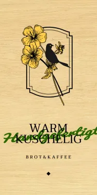 Emotionales Bäckerei-Café-Design mit schwarzen und gelben Blumen- und Vogelillustrationen